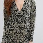 Ganni NWT Schiffer Glitter Print Long Sleeve Peplum Dress in Gold Photo 0