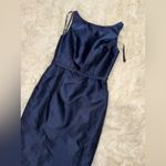 Alfred Sung NEW  Strapless Bow Belt Satin Twill Column midnight blue Gown Sz 10 Photo 4