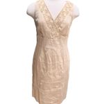 Talbots Sand V Neck Sleeveless Embroidered Trim Dress Size 8 NWT Photo 1