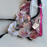 Victoria's Secret NWT  Very Sexy Pink Floral Embroidery Garter Belt Black Trim M Photo 1