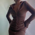 Terry Cloth Shirt Dress Brown Size L Photo 6