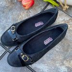 Munro  American Josie Black Crosshatch Shimmer Suede Buckle Ballet Flats  Size 7 Photo 0