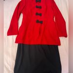 Leslie Fay Red and Black Midi Dress with Bow Accents Size 4P Photo 0