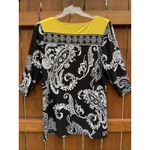 Susan Graver  Yellow Black/White Geo Paisley Tunic Top Mini Dress Womens Small Photo 3