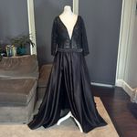 Women’s Black Satin 3/4 Sleeve Sparkly Sheer Bodice Formal Dress LegSlit Size 12 Photo 1