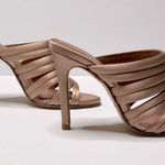 Pedro Garcia Women's Satin Dusty Rose Pink Multi Band Mules Sandals Size 37 Tan Photo 3