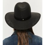 Janessa Leone Black Straw Hat Wide Brim Fedora Sz. Small Photo 2