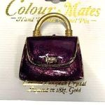 Colour Mates Layered 18kt Gold Hand Painted Purple Purse Enamel Brooch Photo 0