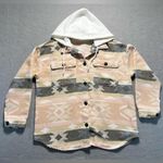 No Boundaries  Hooded Shirt Jacket Women’s XL Aztec Print Pink Button Up Poly Photo 0