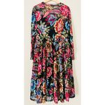 Johnny Was jade Long Sleeved Tiered Midi Dress Black Floral Mesh Large Slip Photo 5