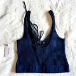Good American NWT  Navy Lace Up Rib Crop Cami - Size 2 (Medium) Photo 4