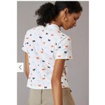 Maeve Anthropologie Top Womens Small White Short Sleeve Bow Embroidered Polo Photo 1