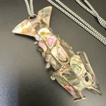 Vintage 60s Sterling Silver Abalone Shell Articulated Fish Bottle Opener Pendant Photo 3