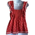 Old Navy Y2K Women Top M Orange Embroidered Flowers Smocked Back Boho Cottage Photo 1