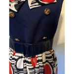 Vtg Mod Geometric Print Maxi Dress Red White & Blue 60s 70s Retro Hostess Op Art Photo 15