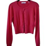 Sandro Paris Fine Knit Ribbed Cropped Cardigan Sweater Vivid Orange Size 1 Small Photo 0