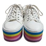ALDO Womens Nydoilia Platform Sneakers White US 7.5 Rainbow Soles Metallic Heel Photo 1