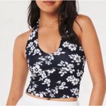 Hollister  Floral Printed Halter Cut Tank Top V Neck Crop Top Dark Blue NEW XXL Photo 0
