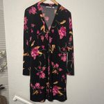 Susan Graver  Black Pink Long Sweater Cardigan Duster Liquid Knit Colorful Floral Photo 1
