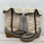 Vintage Y2K 90s American Eagle Wedge Heel Faux Suede Boots Crochet Midcalf Boho Gray Size 6.5 Photo 4