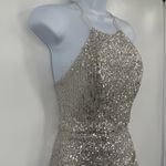 Crystal Doll Bodycon Sequin Dress Sz 0 Silver Holiday New Years Slit Y2K Club Photo 3