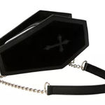 Black Coffin Crossbody Bag Purse Silver Chain Strap Halloween Dark Goth Photo 0