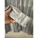 Vince  Viscose Linen Blend Blue Stripe Button Up Long Sleeve Blouse Women's Med Photo 3