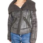 Guess Y2k Gray Suede Moto Jacket Winter Coat Faux Fur Lining Shearling Jacket XS Photo 0