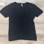 Free People Black Knit Sweater Short Sleeve Scoop Neck Tee Shirt Extra Small XS Photo 0
