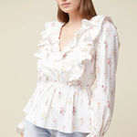 Rachel Parcell  Floral Ruffle Peplum Blouse V-Neck Long Sleeve Women's M Photo 0