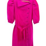Vtg Abrizzi 100% Pure Silk Dress Pink Asymmetrical Neck Puff Sleeve Belted 6 Photo 0
