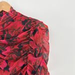 Bagatelle Collection Rose Print Mesh Ruched Mock Neck Long Sleeve Blouse Large Photo 5