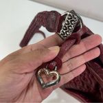 Brighton Griffith Braided Leather Strap Heart Charm Raspberry Red Embossed Purse Photo 3