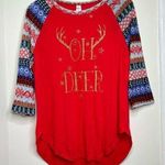 Oh Deer Lightweight Holiday Christmas Raglan Sweater Top Fair Isle Sleeves XL Jr Size undefined Photo 0