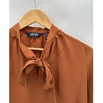 Lands' End Outfitters Blouse Women 2 Brown Tie Neck Long Sleeve Button Cuff Photo 3