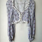 For Love & Lemons Dahlia White Blue Purple Stripe Floral Tie Front Crop Top XS Photo 7