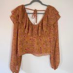 Tularosa NEW Revolve Orion Ruffle V-Neck Long Sleeve Blouse Lafayette Floral Mustard Gold Photo 6