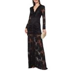 Alexis  Lucasta Women's L 8/10 Black Lace Ruched Ruffle Trim Maxi Evening Formal Photo 7