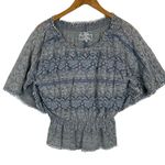 Queen Moda Women’s Blue Gray Smocked Cotton Lace Short Sleeve Blouse S Photo 0