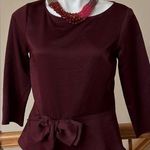 Ann Taylor Burgundy 3/4 Sleeves Front Bow Light Material No Tag Sz M. Zip OnSide Photo 0