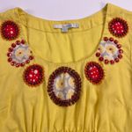 Boden Sunny Yellow Linen Beaded Jeweled Short Sleeve Tunic Top Ruched Size 6 Photo 7