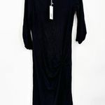 Reformation Belmont Black Ribbed Knit Gathered 3/4 Sleeve Midi Dress Size M NWT Photo 3