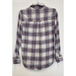 Women's American Eagle Cream/Blue/Red Plaid 100% Cotton Flannel Shirt Photo 3