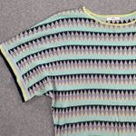 Fate Short Sleeve Tie Waist Knit Top Women's Medium Blue Green Stripe Linen Blen Photo 1