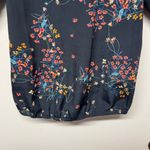 ZARA  Basic Womens Navy Blue Floral Puff Sleeve Crew Neck Blouse Size XS Photo 3
