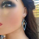 New copper patina geometric earrings pearl dangle drop boho artisan handcrafted Photo 1