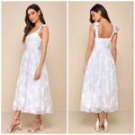 Lulus  White Baby Blue Floral Burnout Tie-Strap Sweetheart Midi Dress Size M Photo 3