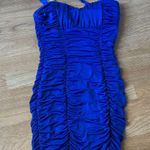 Chic Royal Blue Ruched Mini Dress Photo 0