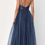 Lulus NWT  Spellbinding Beauty Navy Glitter Sleeveless Tulle Gown Photo 1