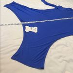 Premise  royal blue size small 3/4 sleeve shark bite hem neck cutouts worn 1x EUC Photo 8